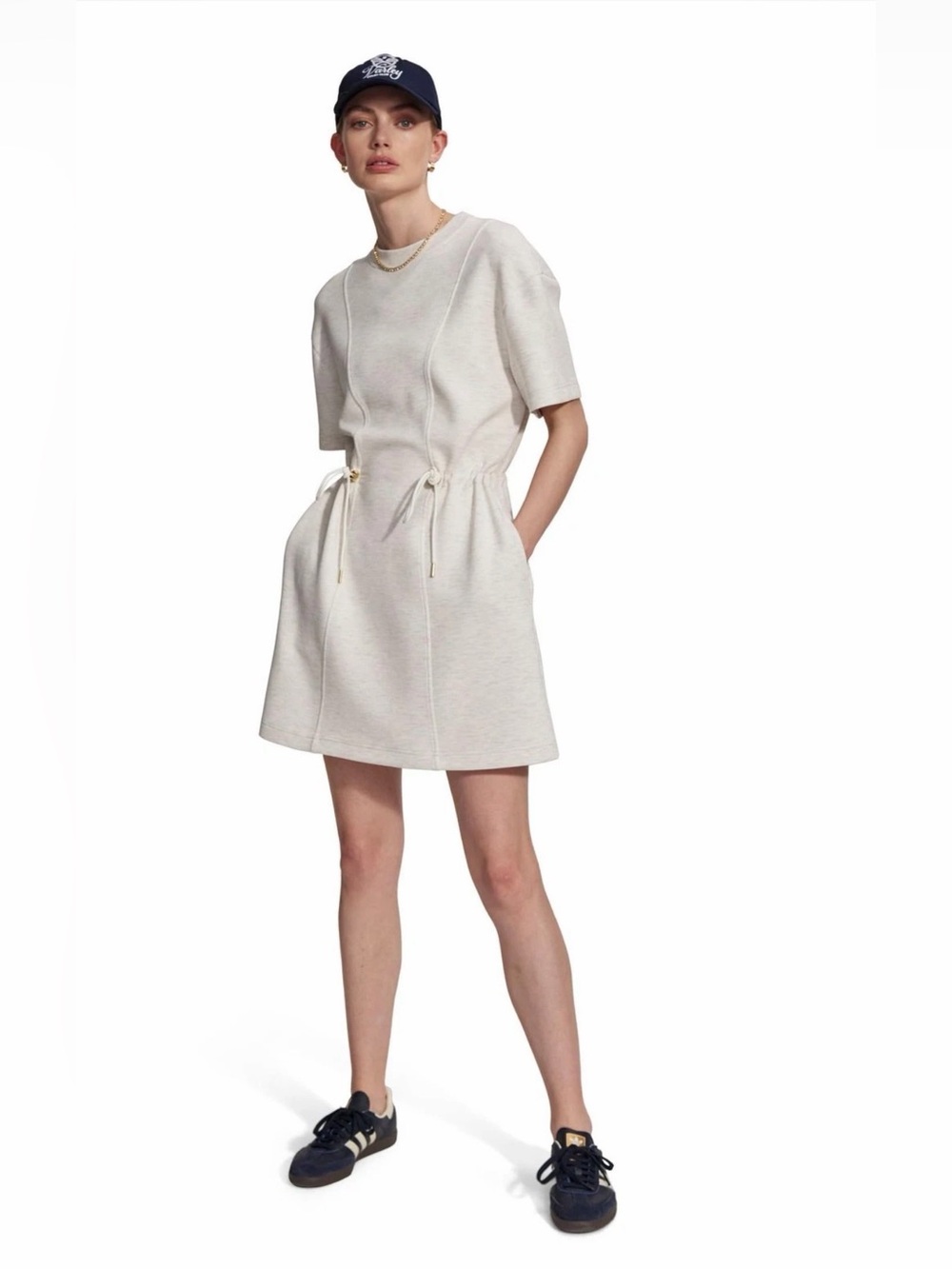 Drawstring Waist Short-Sleeve Varley Women's Maple Dress Ivory Marl Size Medium